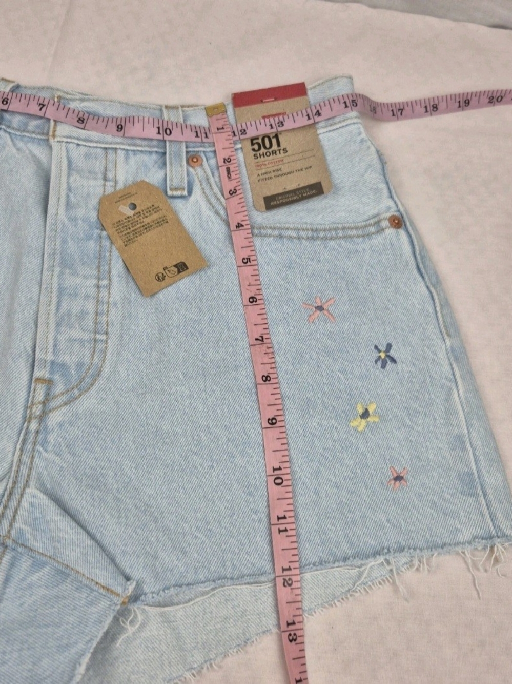 Levi's 501  Women's Jean Shorts Original Size 29 High Rise Embroidered Blue 29 - Picture 9 of 10